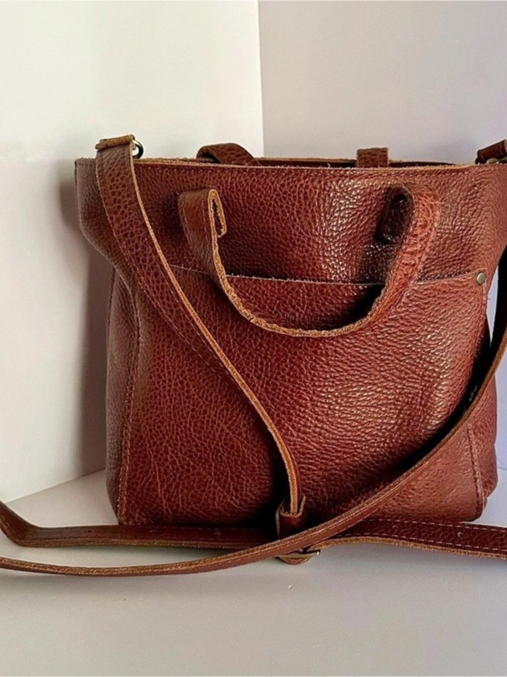 Portland Leather Goods Mini Crossbody Tote Nutmeg Zipper